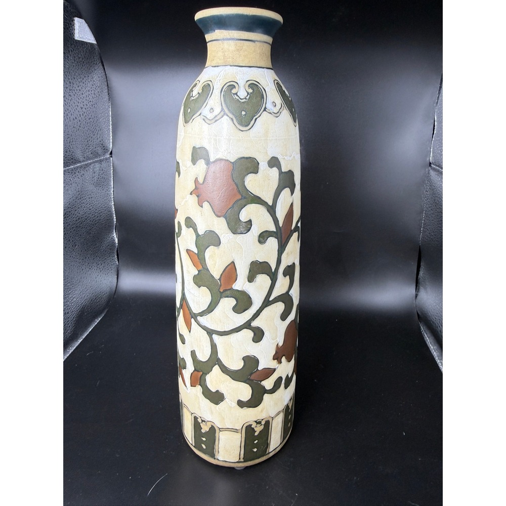 Chinese Cizhou Kiln 12" Vase Porcelain Bisque‎ Matte Sgraffito Peony Vase